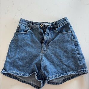 ZARA, 4 Classic High-Waist Denim Shorts - Blue